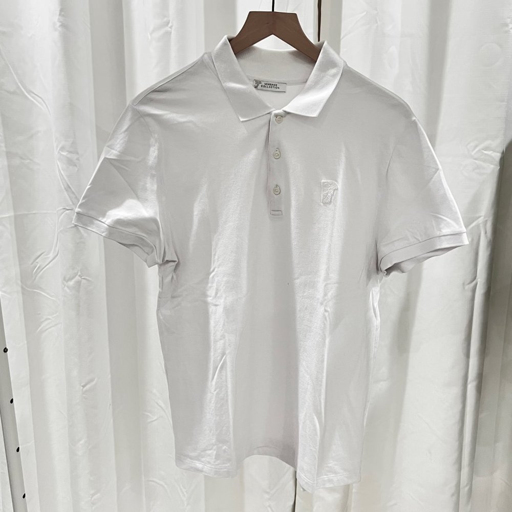 Versace Collection White Half Face Medusa Logo Polo Shirt